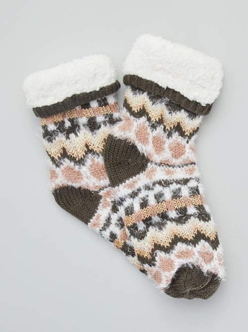 Pantufas tipo meias em tecido jacquard - Kiabi