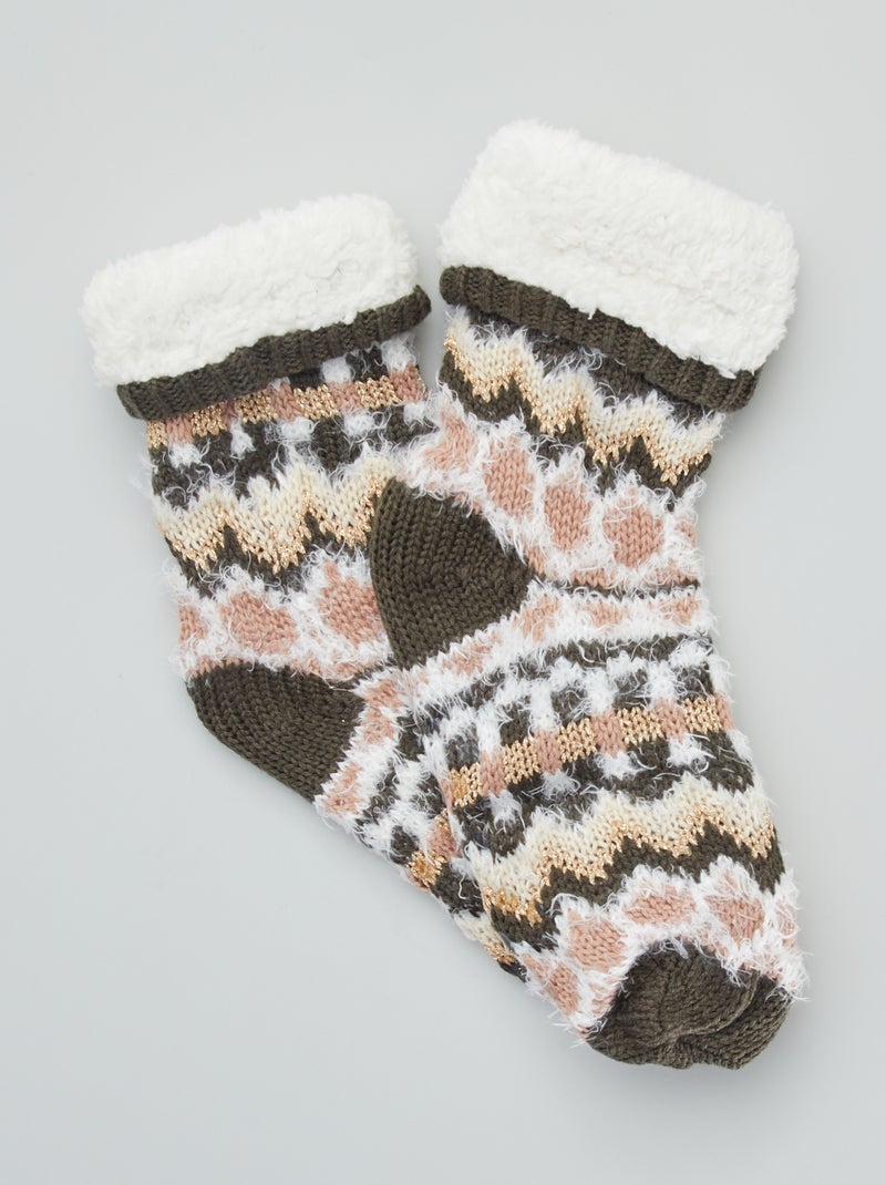 Pantufas tipo meias em tecido jacquard Cinza - Kiabi