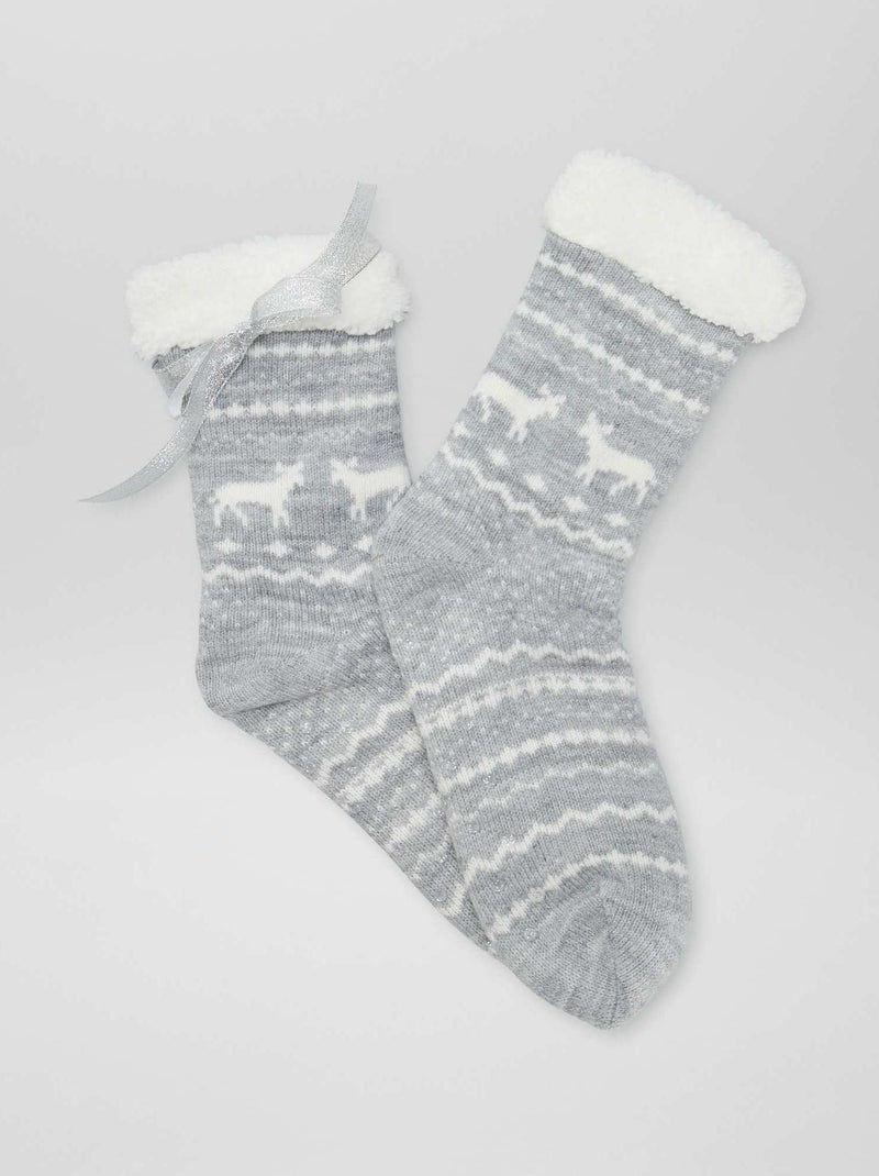 Pantufas tipo meias forradas em veludo BRANCO - Kiabi