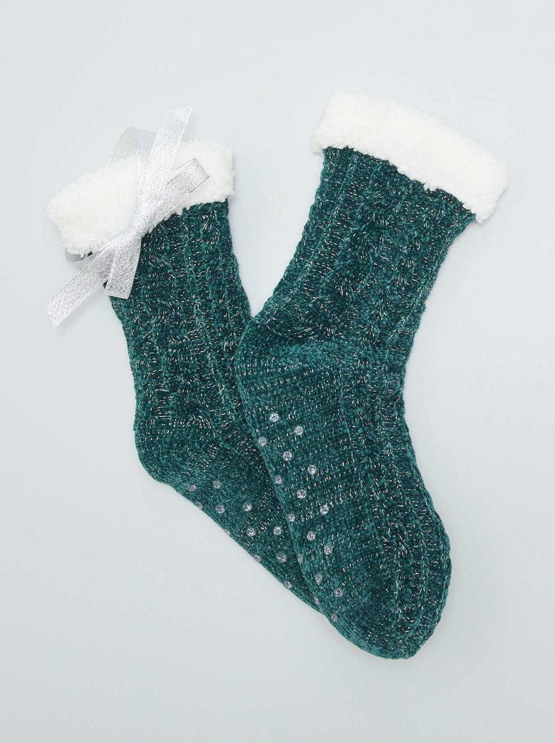 Pantufas tipo meias forradas em veludo VERDE - Kiabi