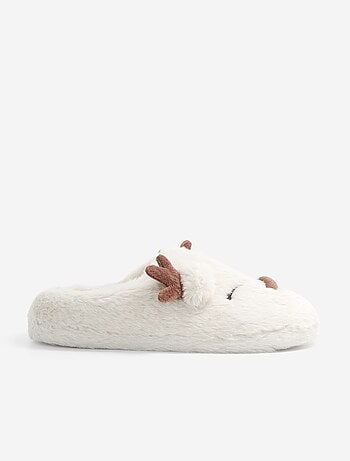 Pantufas tipo mule em forma de rena