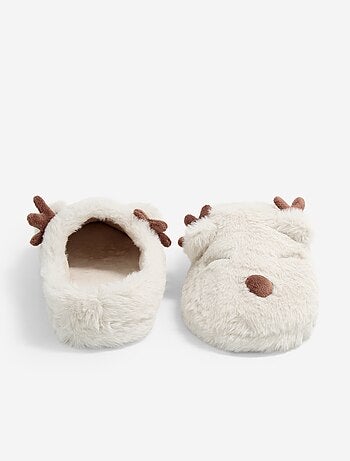 Pantufas tipo mule em forma de rena