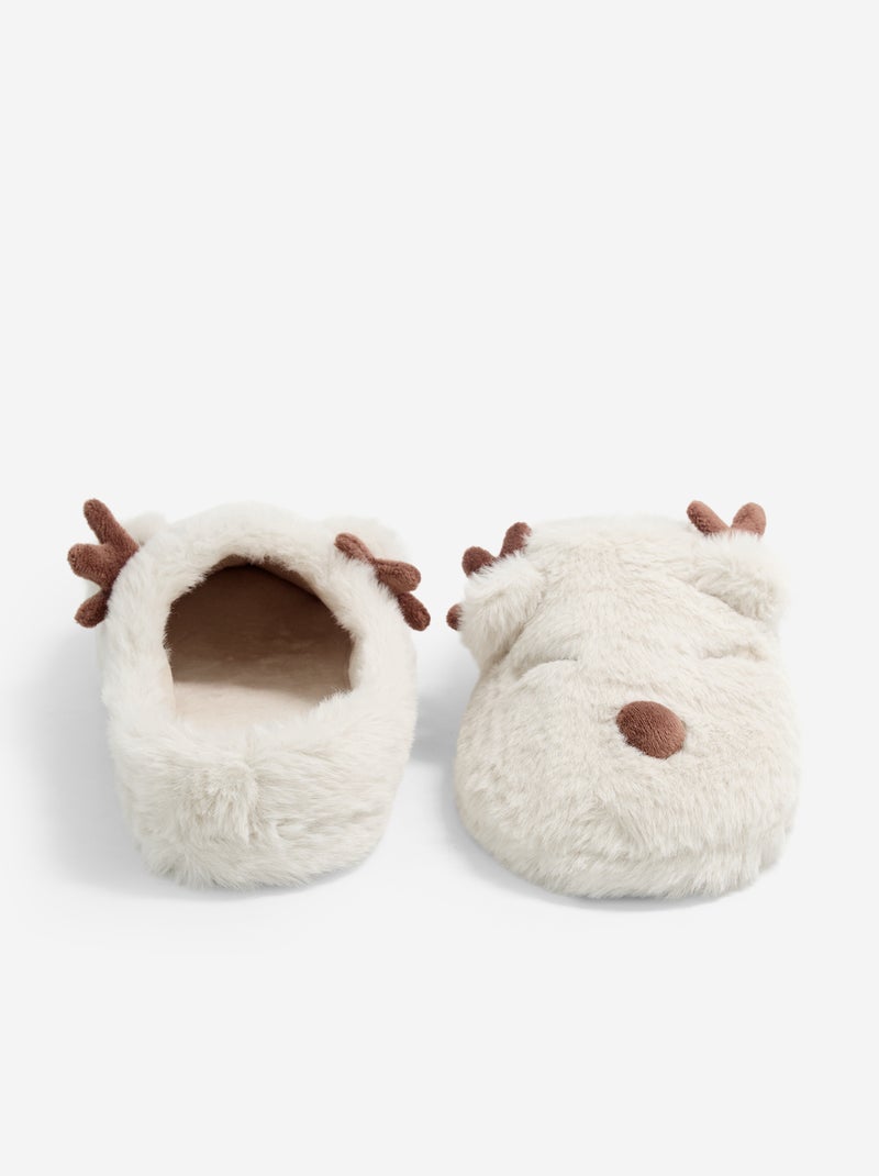 Pantufas tipo mule em forma de rena Bege - Kiabi