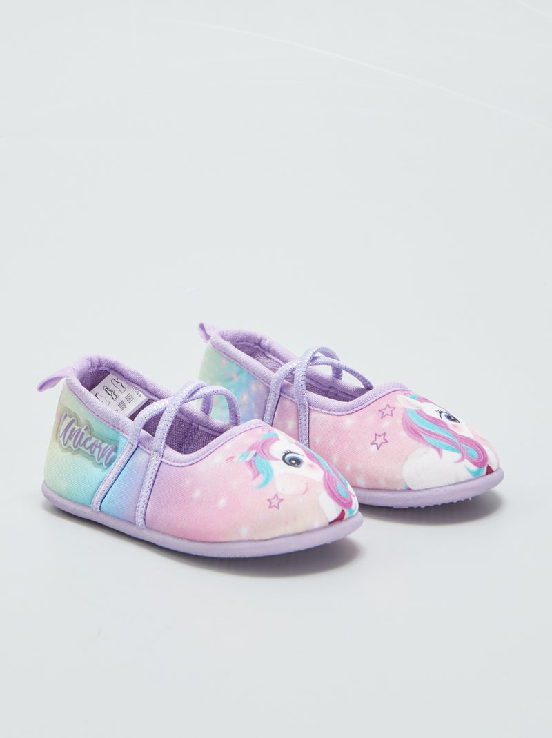 Pantufas tipo sabrinas com estampado 'Unicórnio' ROSA - Kiabi