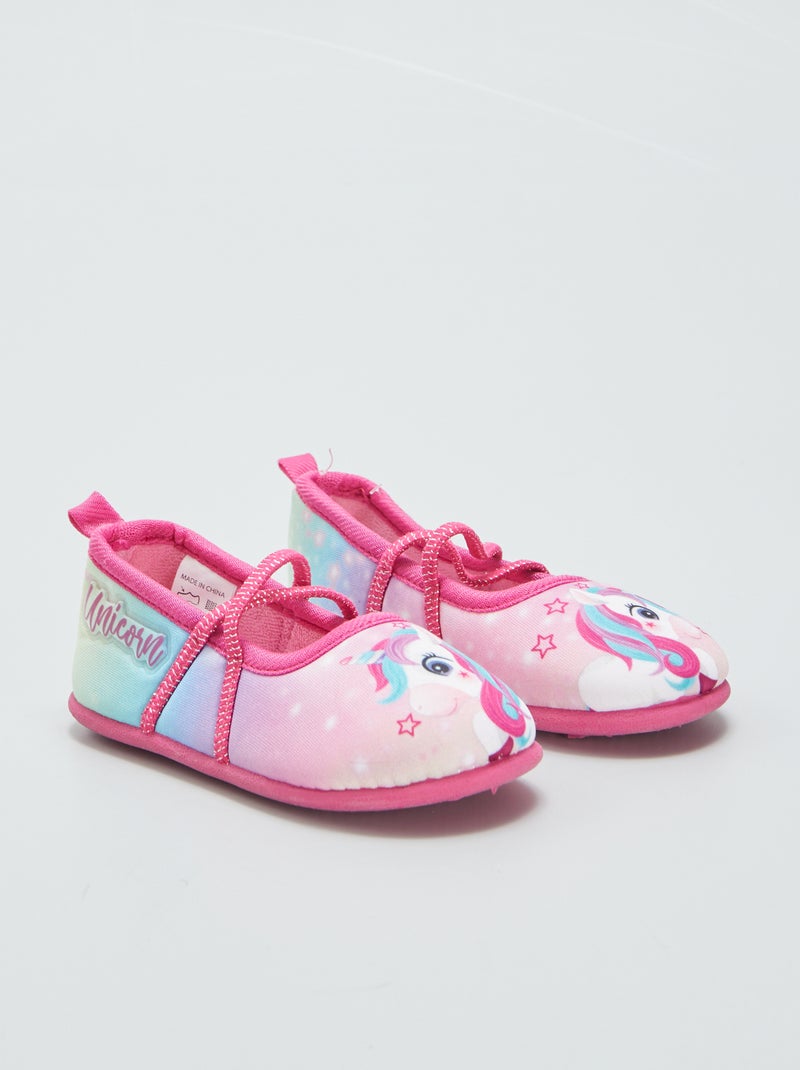 Pantufas tipo sabrinas com estampado 'Unicórnio' ROSA - Kiabi