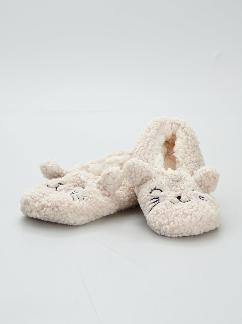 Pantufas tipo sabrinas efeito lã de carneiro 'gato' Ecru - Kiabi