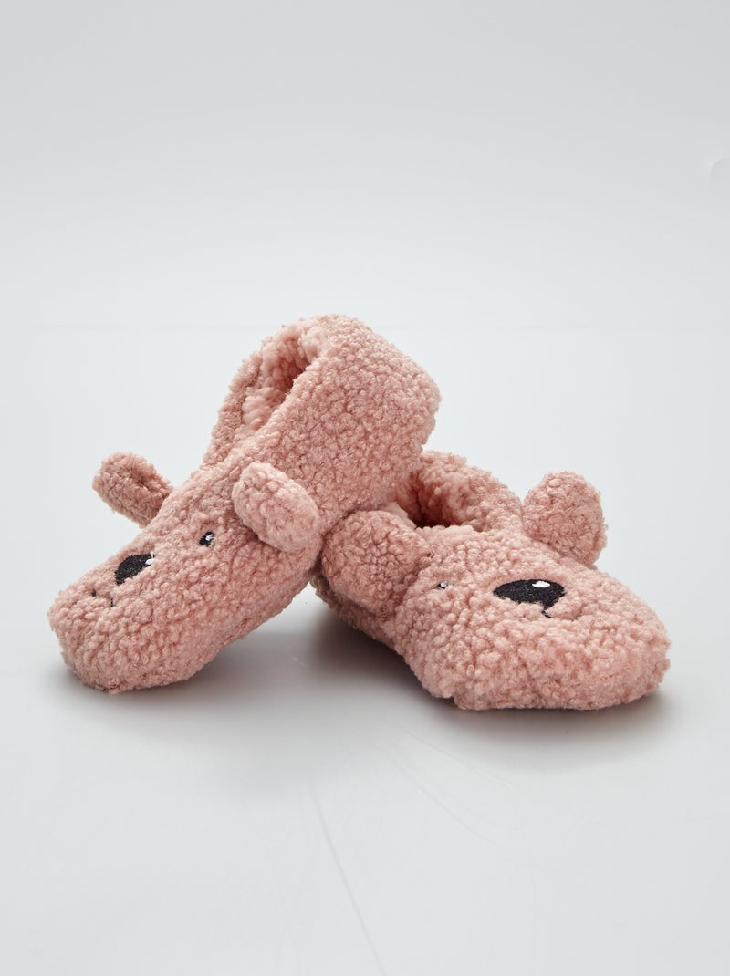 Pantufas tipo sabrinas efeito lã de carneiro 'gato' Rosa - Kiabi
