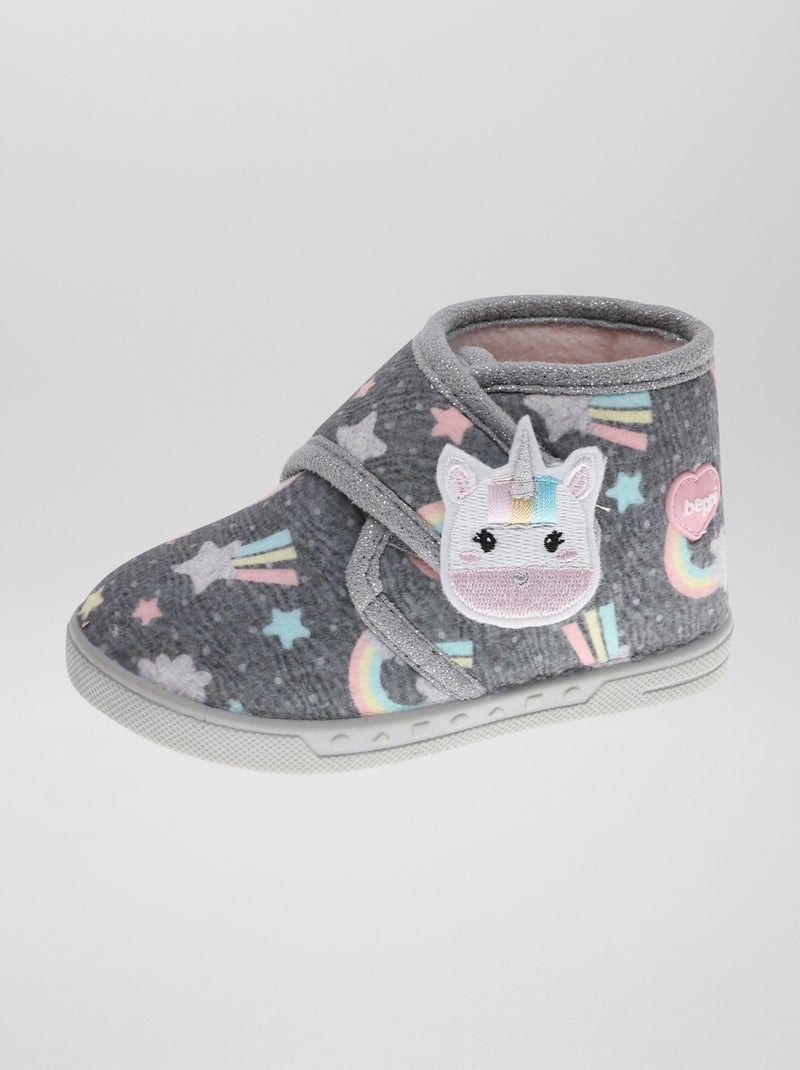 Pantufas 'unicórnio' com velcro CINZA - Kiabi