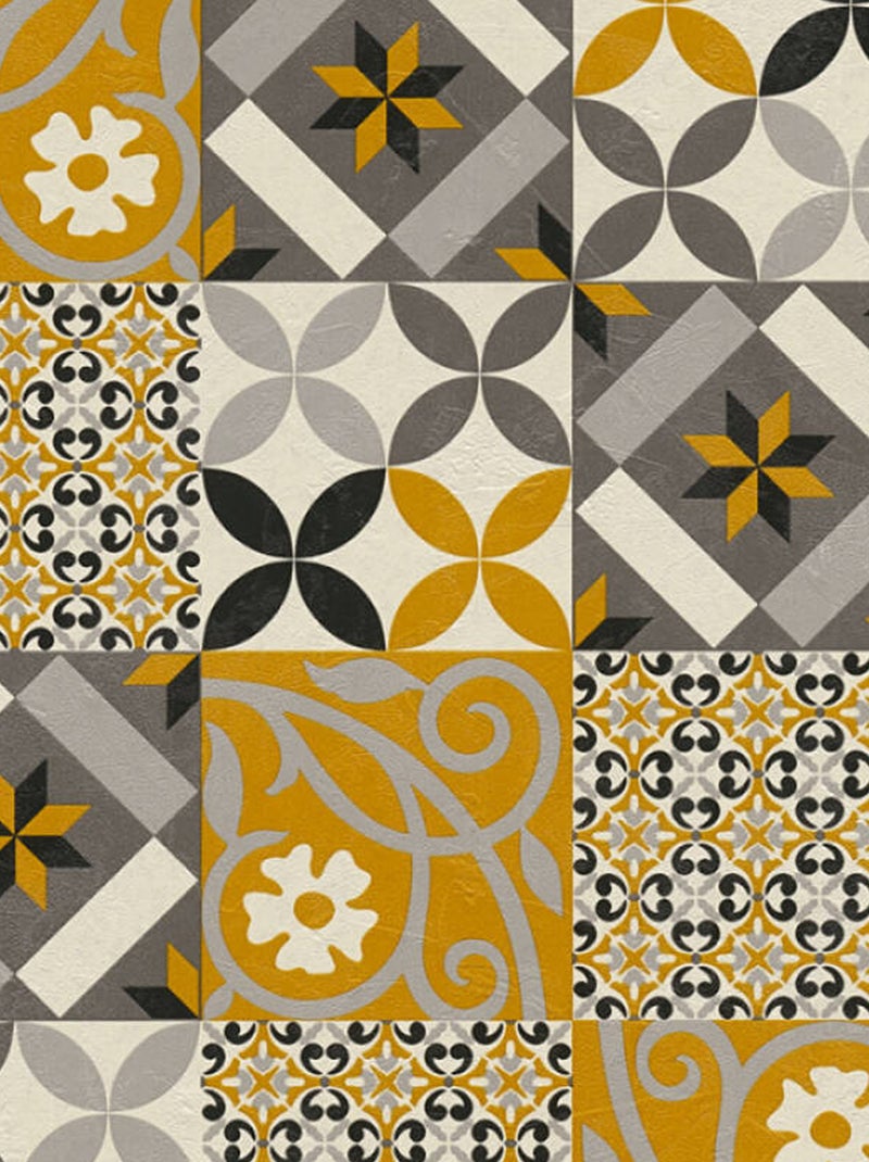 Papel de parede com efeito de mosaico colorido Amarelo-mostarda - Kiabi