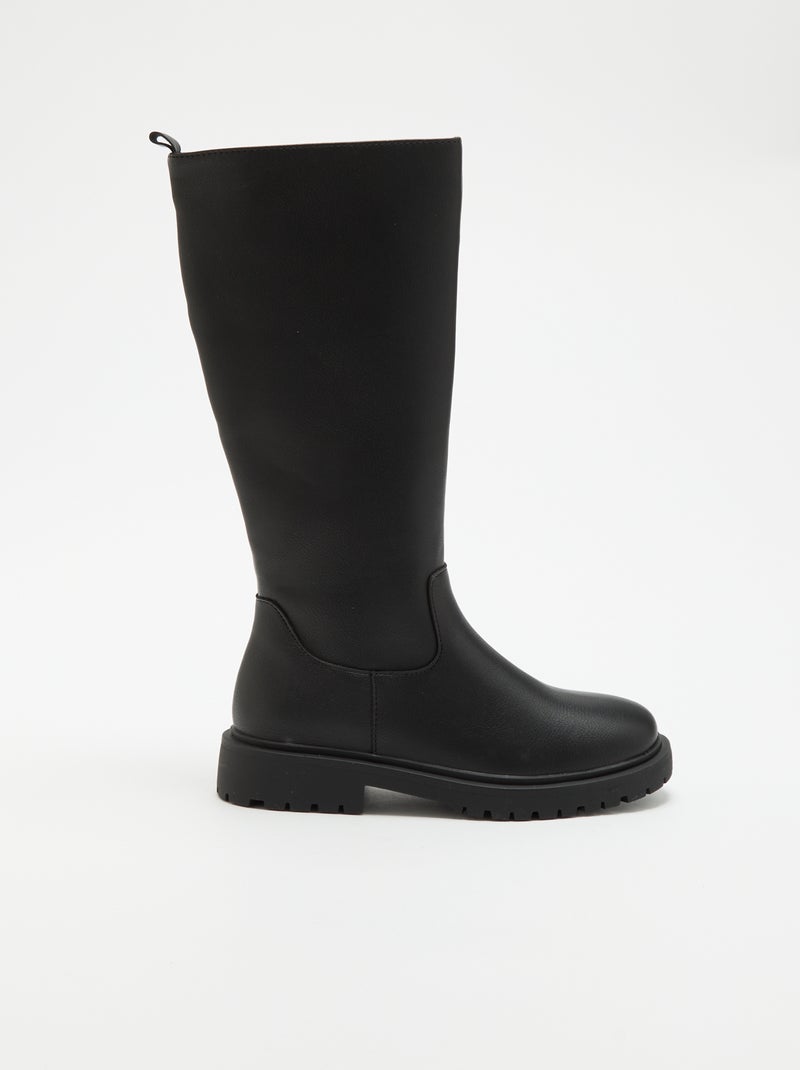 Par de botas de cano alto em imitação de pele Preto - Kiabi