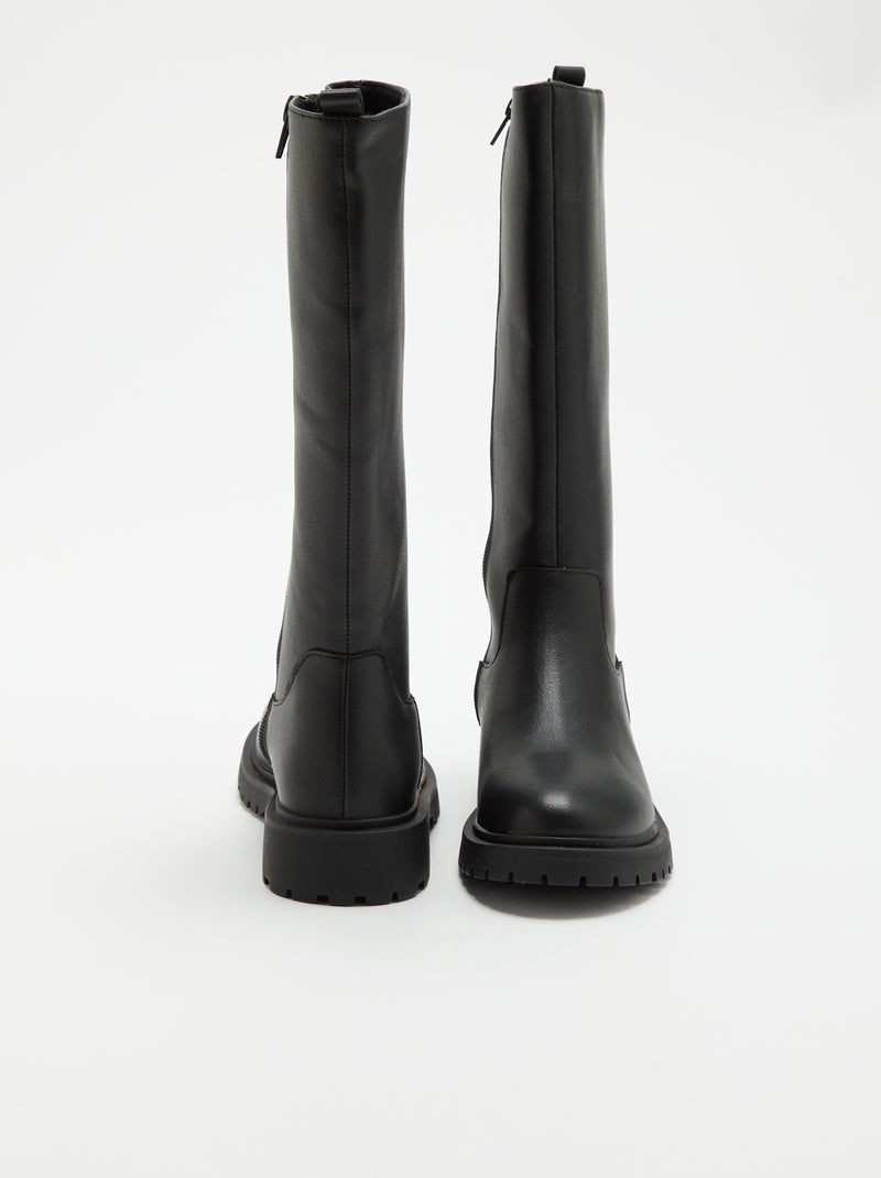 Par de botas de cano alto em imitação de pele Preto - Kiabi