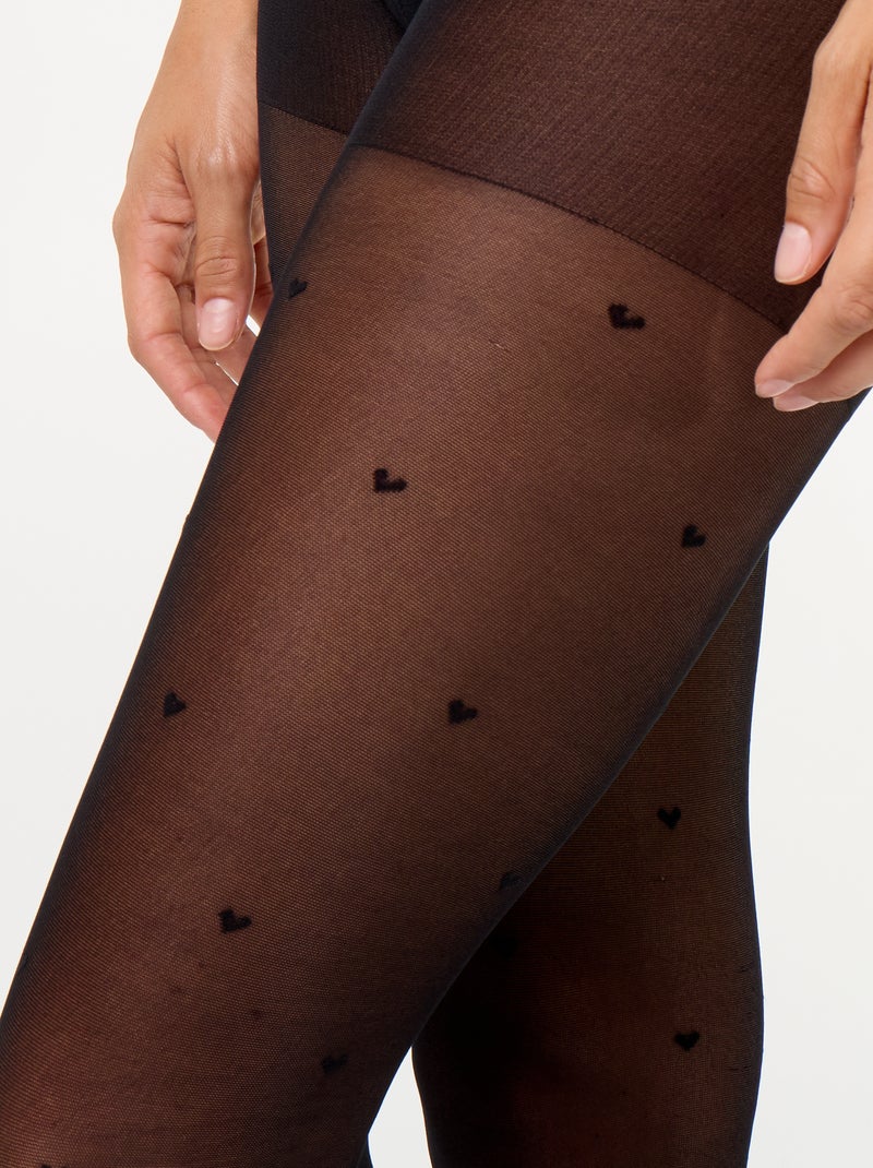 Par de collants com motivos de corações Preto - Kiabi