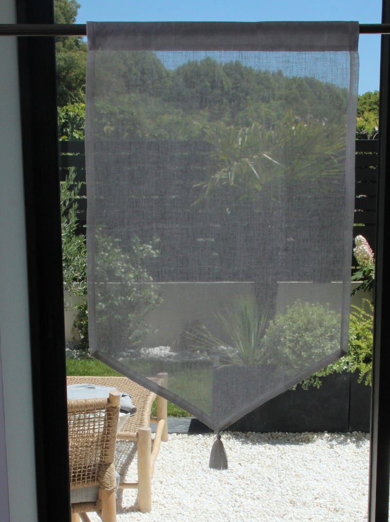 Par de cortinados pequenos em 100% linho com ponto e pompom Ecru - Kiabi