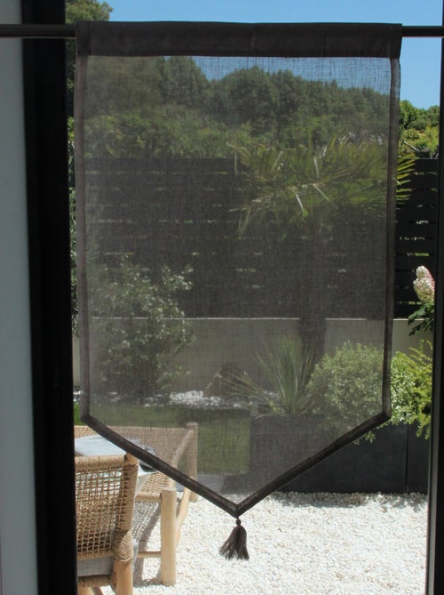 Par de cortinados pequenos em 100% linho com ponto e pompom - Kiabi