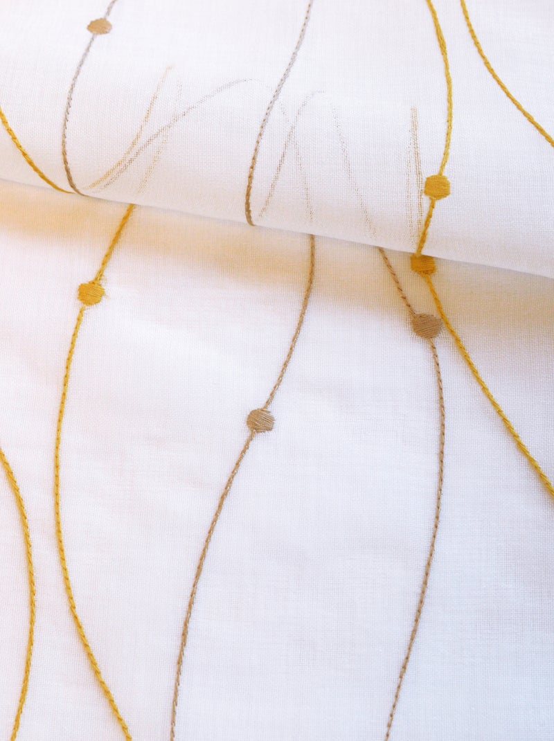 Par de cortinas bordadas com ondas para janela Amarelo - Kiabi