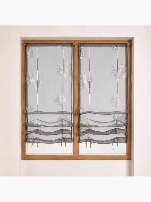 Par de cortinas de voile com padrão prateado, para puxar para cima - Kiabi