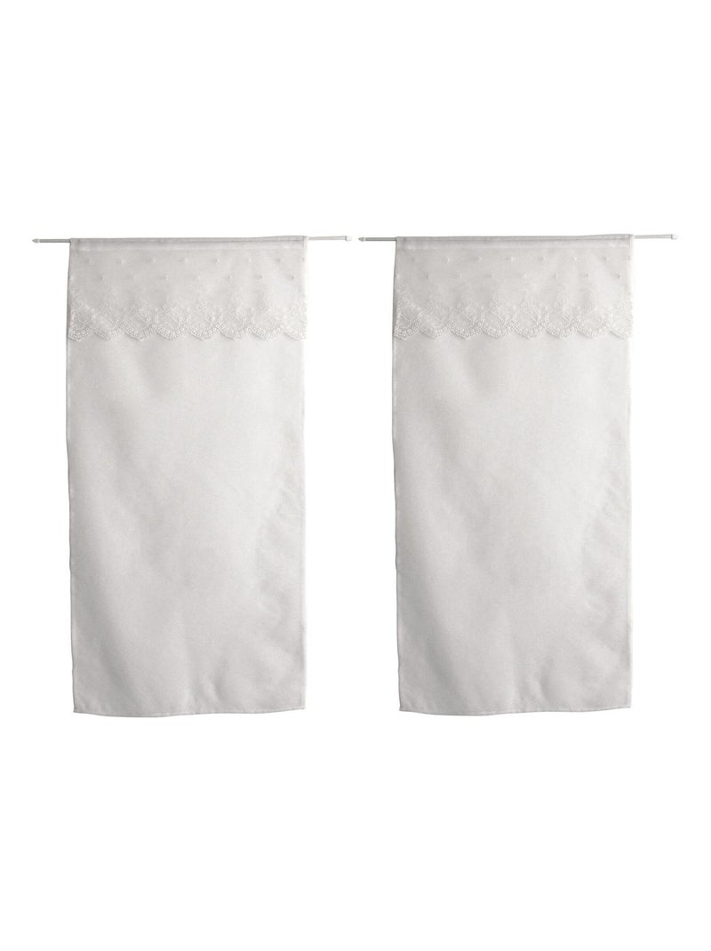Par de cortinas pequenas com folho bordado na parte superior Branco - Kiabi