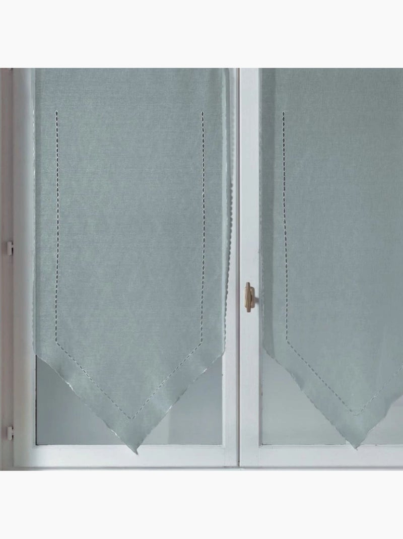 Par de cortinas pequenas em ponta, com aberturas e bordadas Cinza claro - Kiabi