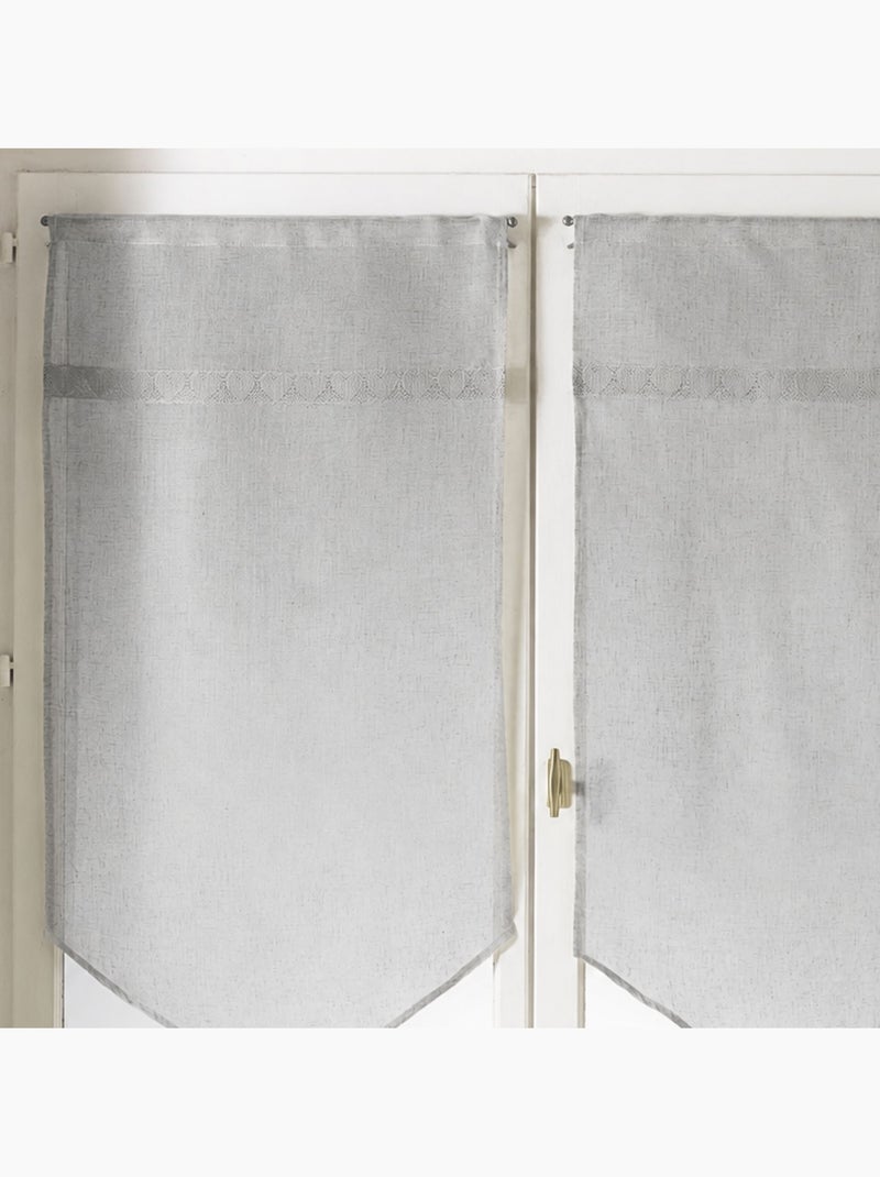 Par de cortinas transparentes com acabamento em macramé com motivos de corações Cinza claro - Kiabi