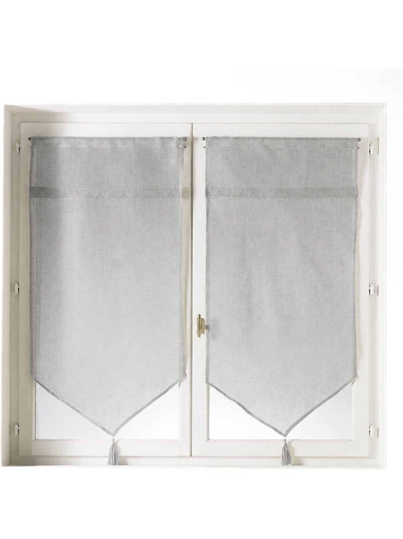 Par de cortinas transparentes com acabamento em macramé com motivos de corações Cinza claro - Kiabi