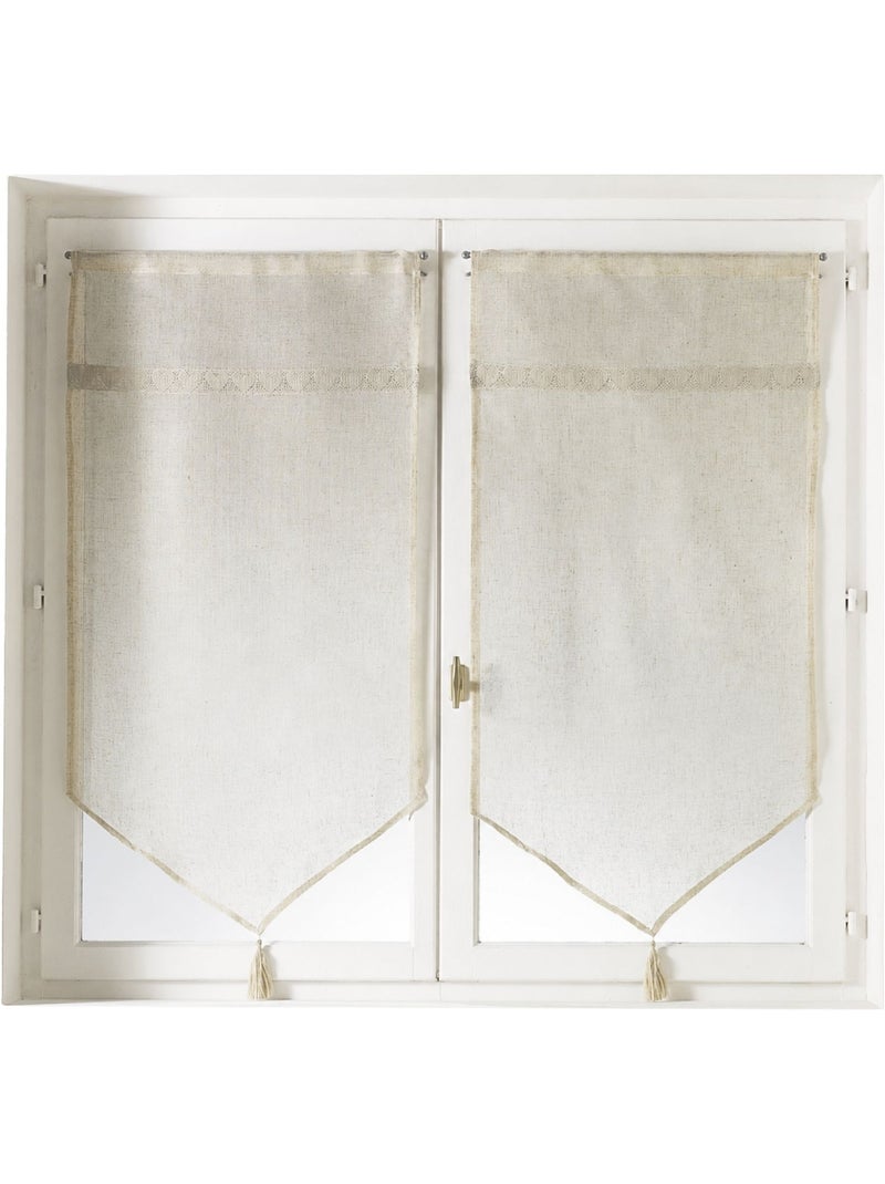 Par de cortinas transparentes com acabamento em macramé com motivos de corações Madeira natural - Kiabi