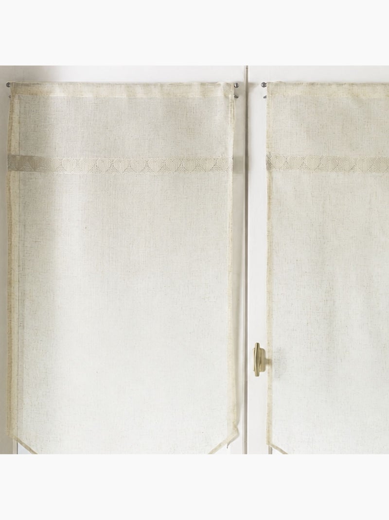 Par de cortinas transparentes com acabamento em macramé com motivos de corações Marfim - Kiabi