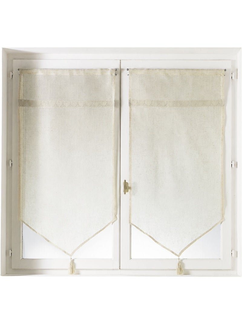 Par de cortinas transparentes com acabamento em macramé com motivos de corações Marfim - Kiabi