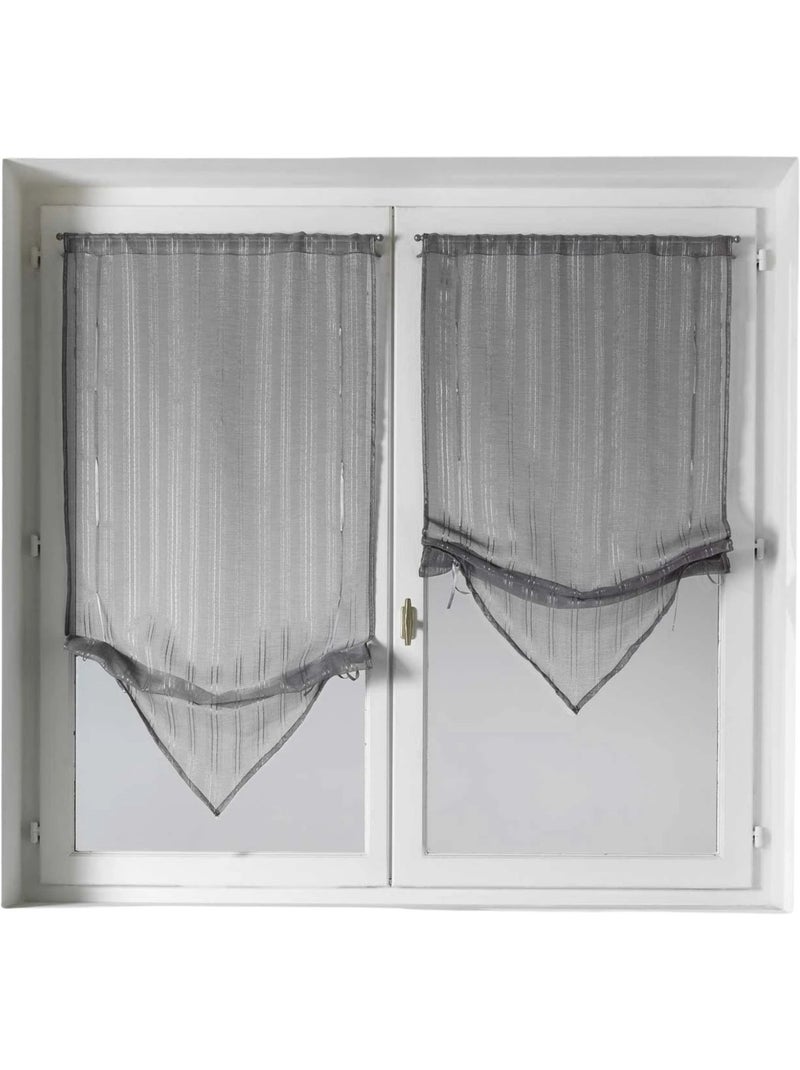 Par de cortinas transparentes com pontas e fios de lurex Cinza claro - Kiabi