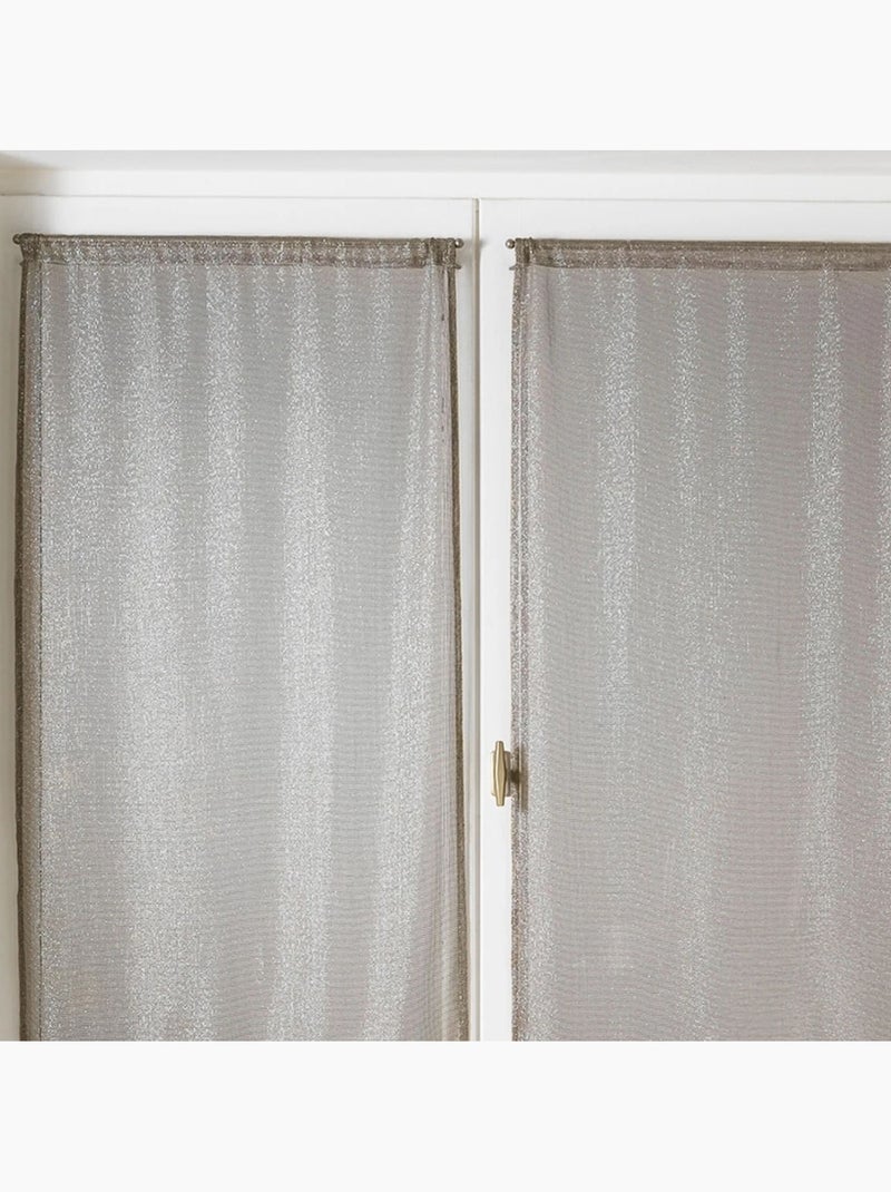 Par de cortinas transparentes para janelas com efeito de malha e fios de lurex Bege - Kiabi