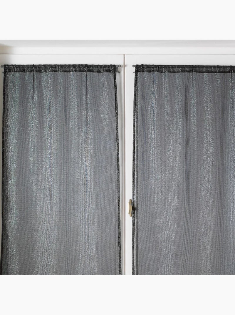 Par de cortinas transparentes para janelas com efeito de malha e fios de lurex Preto - Kiabi