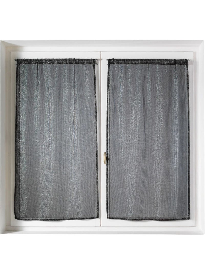Par de cortinas transparentes para janelas com efeito de malha e fios de lurex Preto - Kiabi