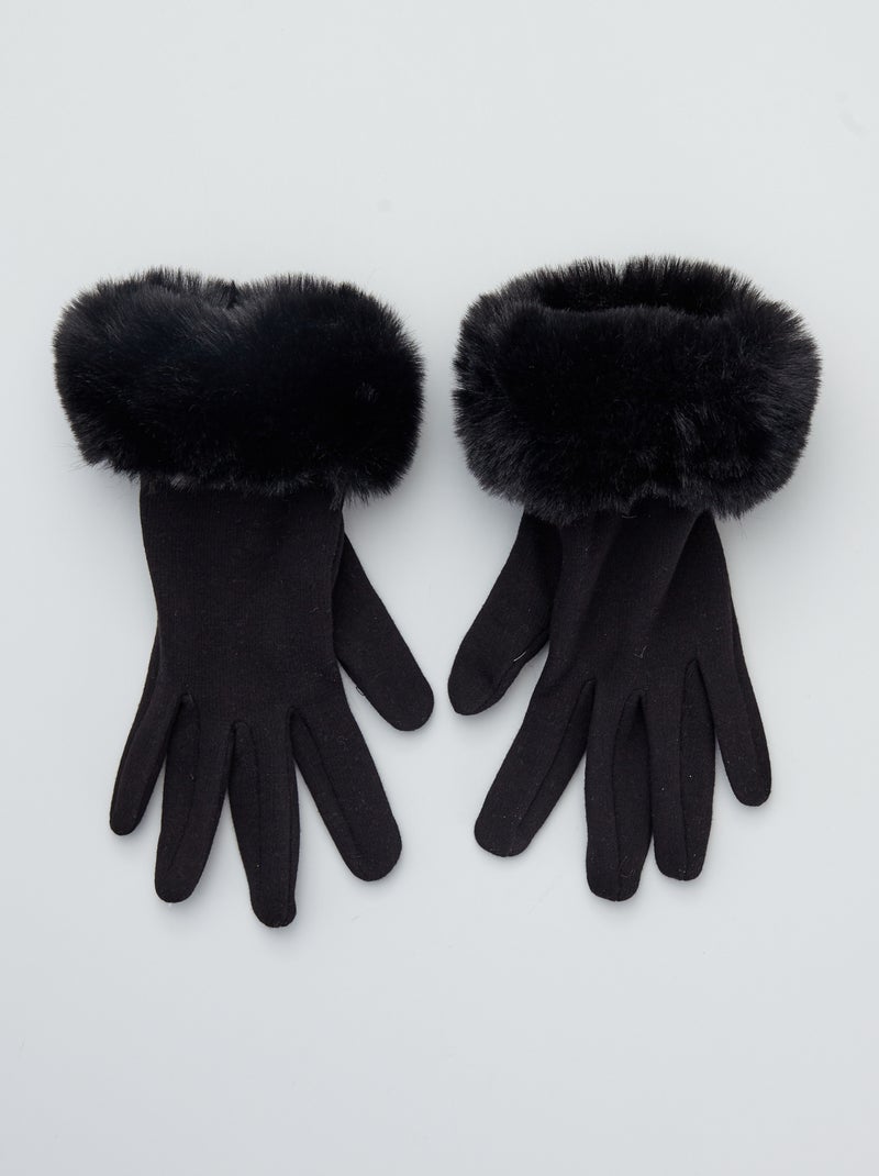 Par de luvas com punhos em pelo Preto - Kiabi