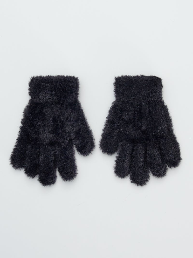 Par de luvas em malha peluche Preto - Kiabi