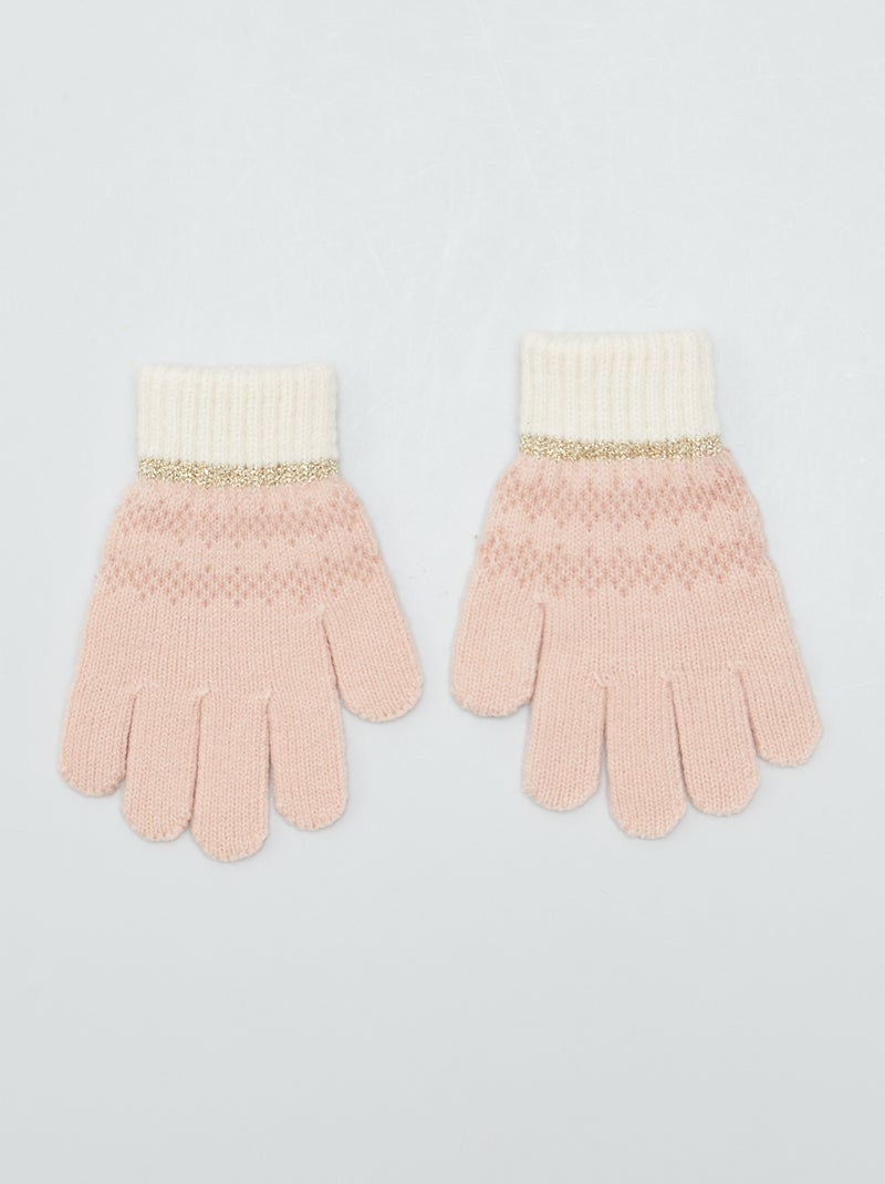 Par de luvas jacquard fantasia bege - Kiabi