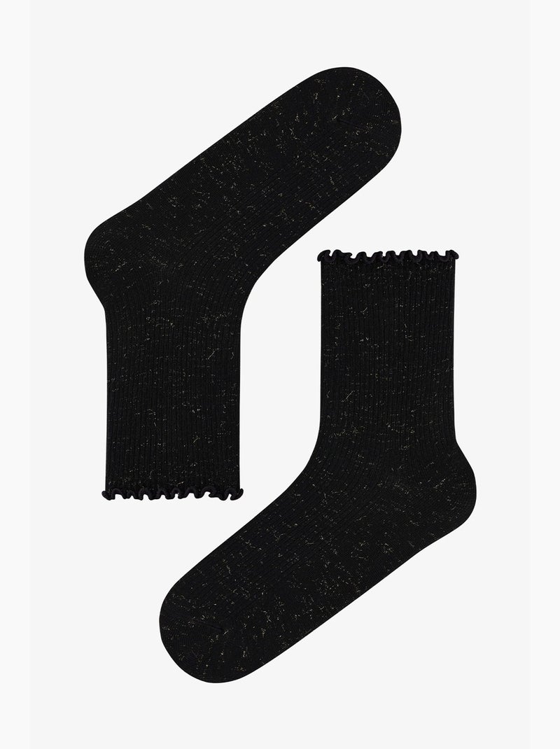 Par de meias curtas brilhantes com folhos penti Branco Preto - Kiabi