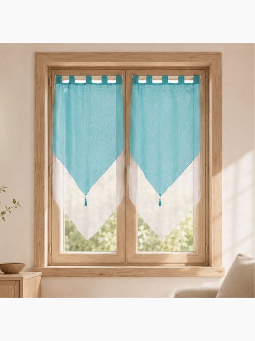Par de pequenas cortinas bicolores com pompons - Kiabi