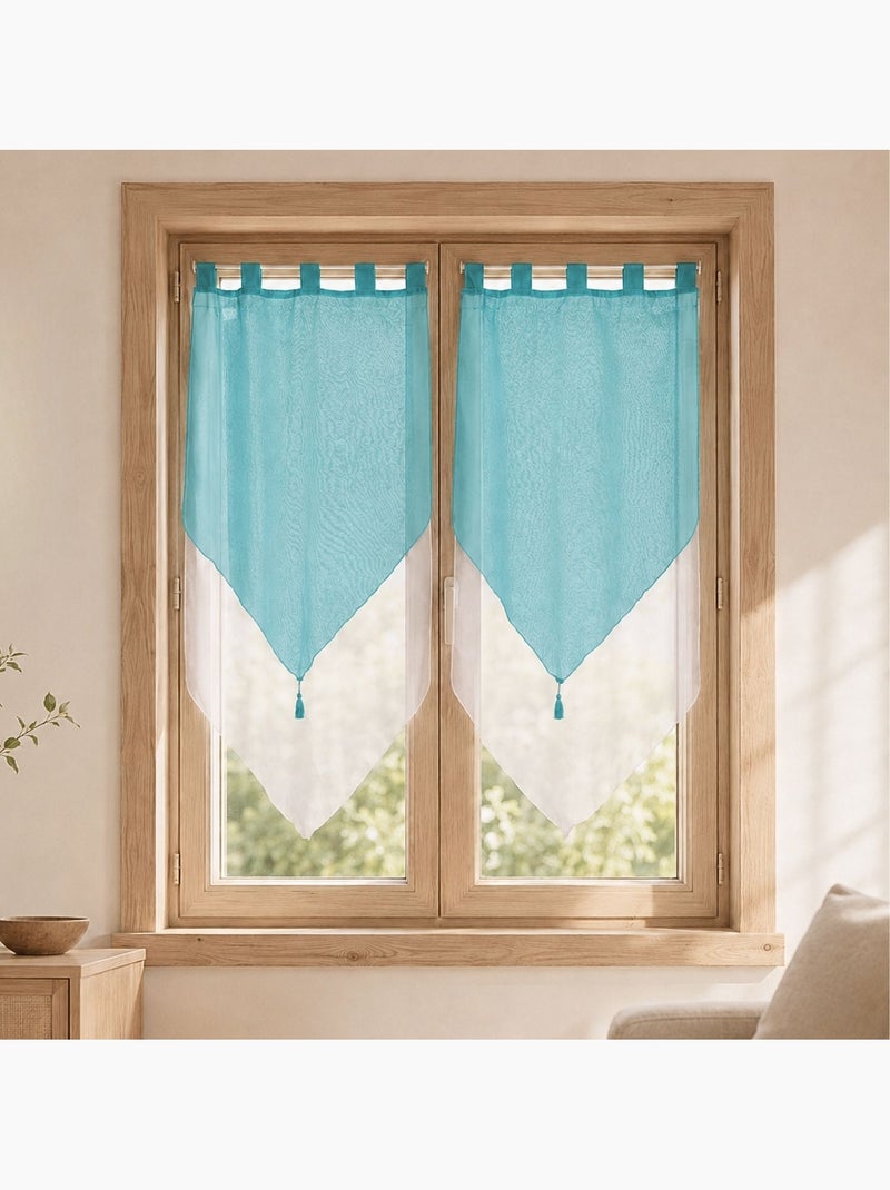 Par de pequenas cortinas bicolores com pompons Azul - Kiabi