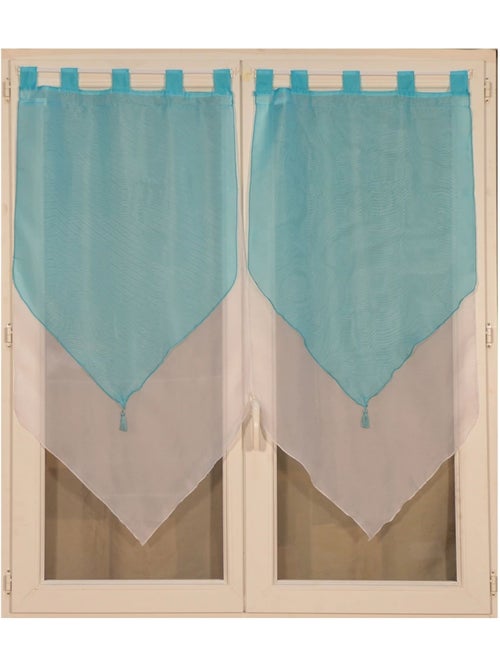 Par de pequenas cortinas bicolores com pompons - Kiabi