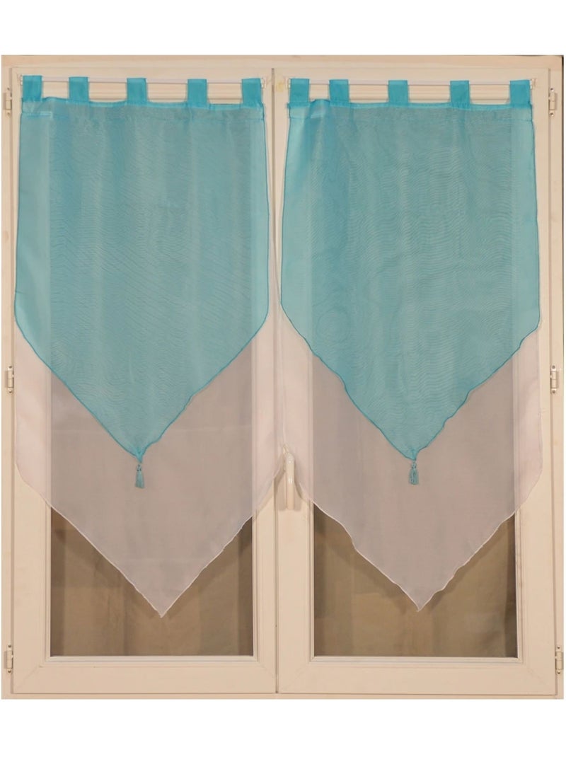 Par de pequenas cortinas bicolores com pompons Azul - Kiabi