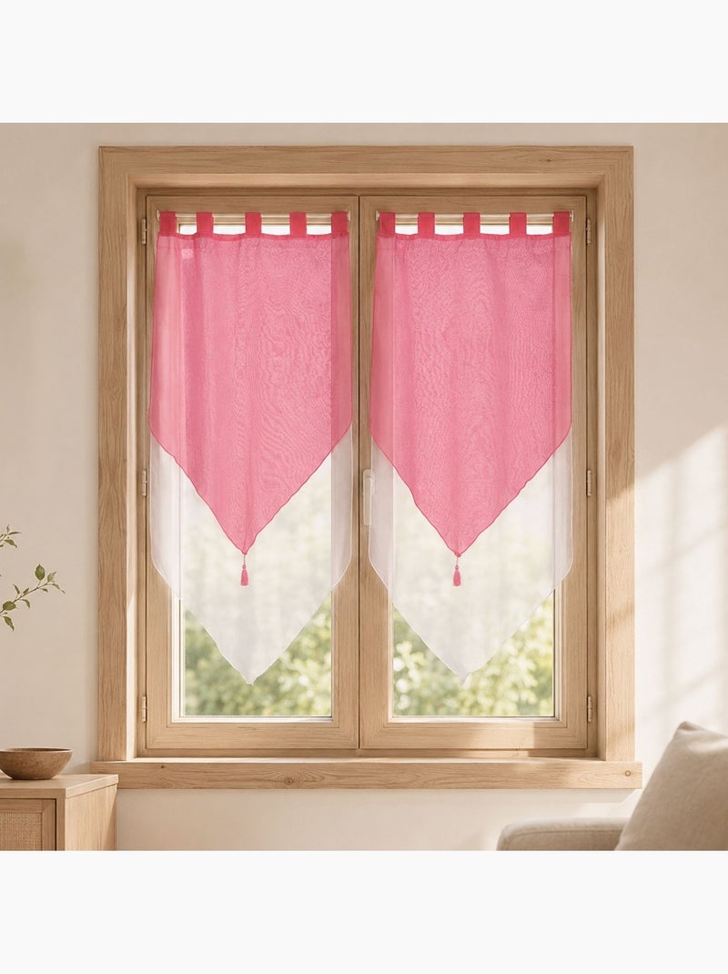 Par de pequenas cortinas bicolores com pompons Rosa - Kiabi