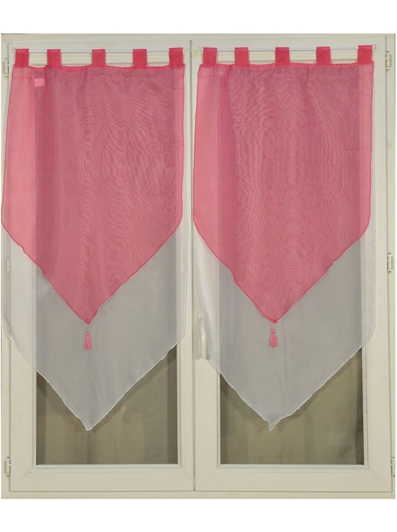 Par de pequenas cortinas bicolores com pompons Rosa - Kiabi