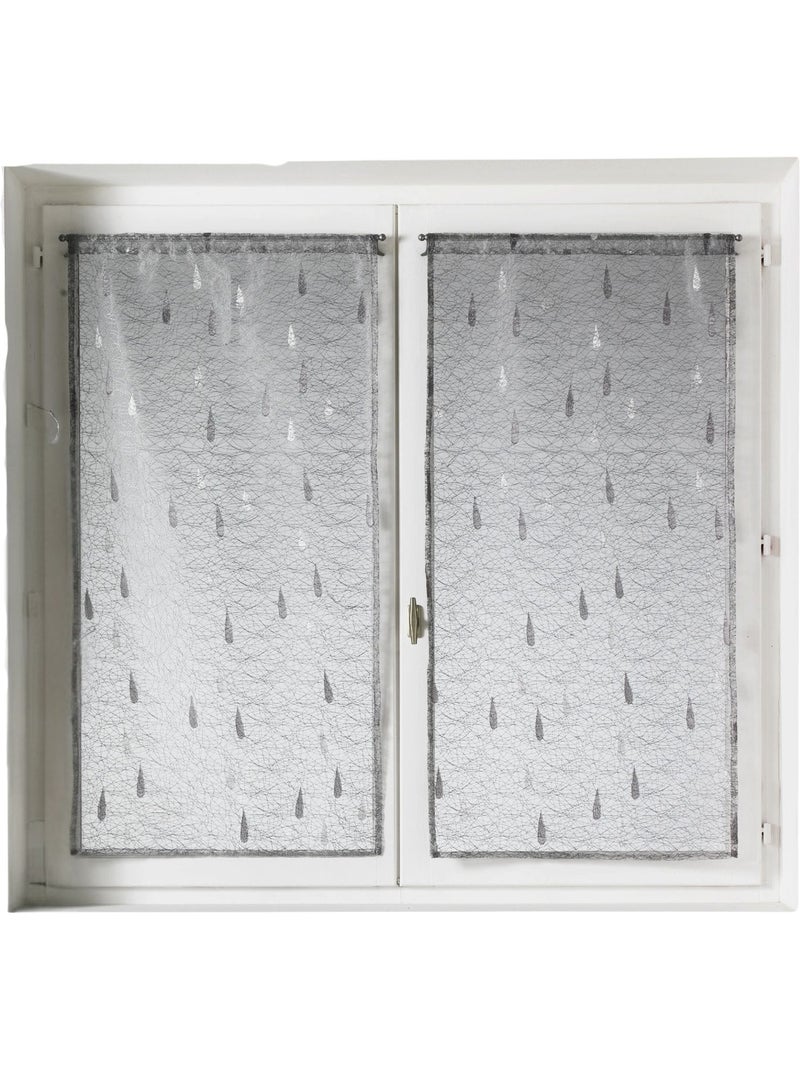 Par de pequenas cortinas de organza jacquard com motivos de gotas Cinza claro - Kiabi