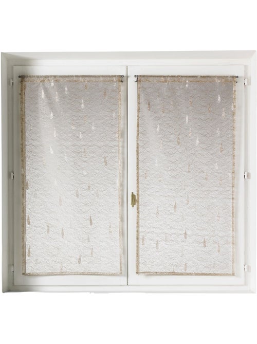 Par de pequenas cortinas de organza jacquard com motivos de gotas - Kiabi
