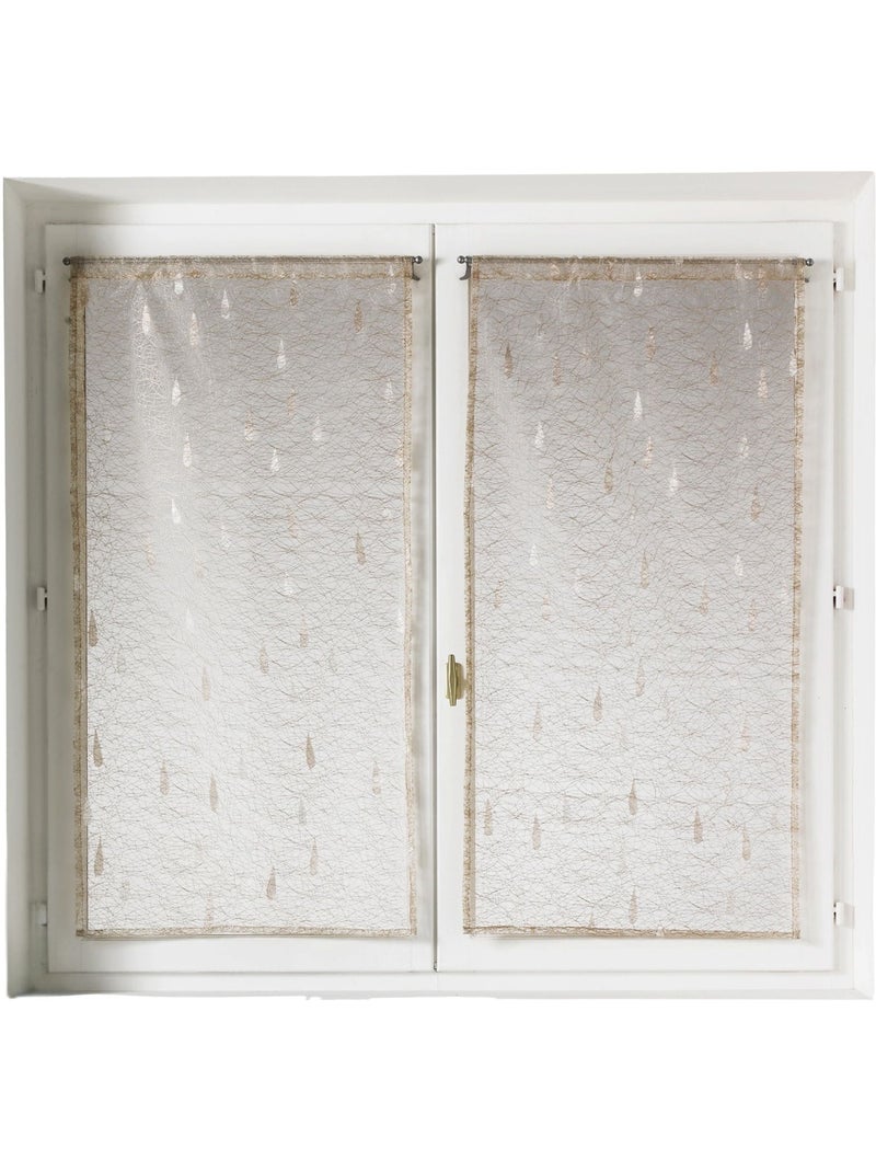 Par de pequenas cortinas de organza jacquard com motivos de gotas Marfim - Kiabi