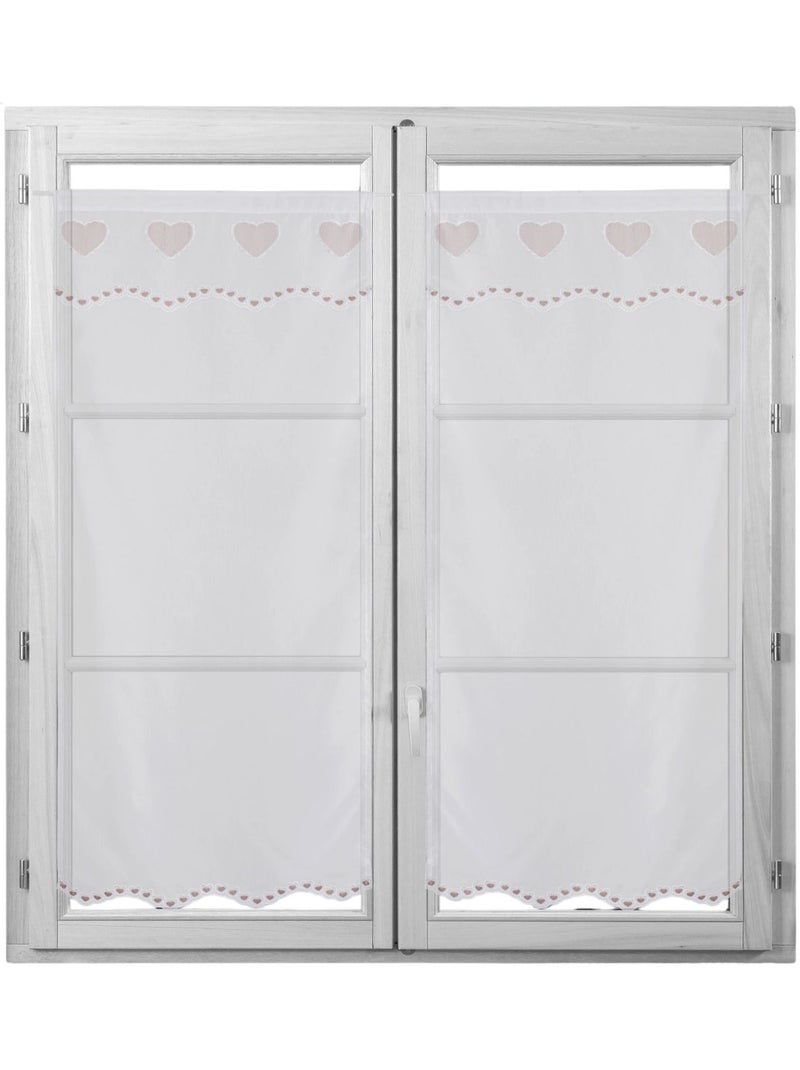 Par de pequenas cortinas de véu bordadas com corações Bege - Kiabi