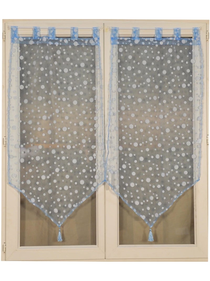 Par de pequenas cortinas transparentes com padrão de bolhas prateadas Azul - Kiabi