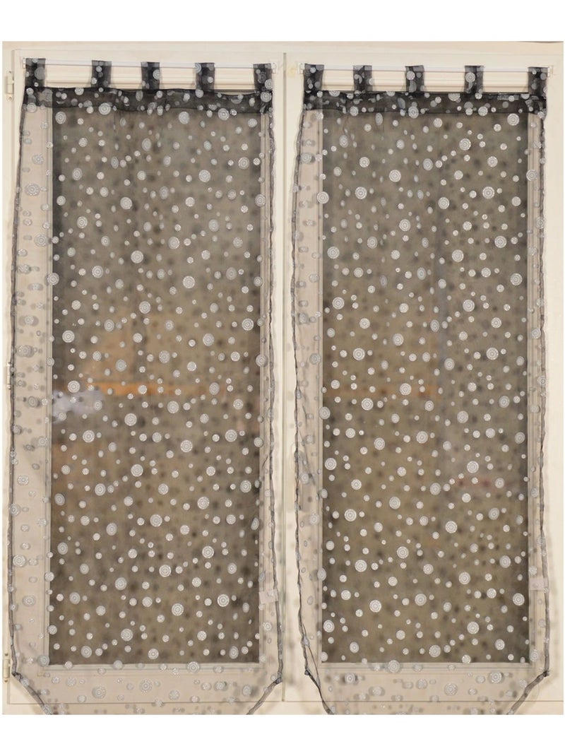 Par de pequenas cortinas transparentes com padrão de bolhas prateadas Preto - Kiabi