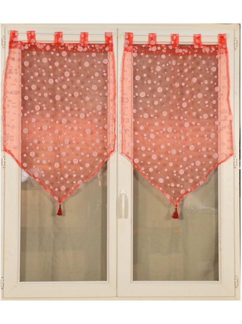 Par de pequenas cortinas transparentes com padrão de bolhas prateadas Vermelho - Kiabi