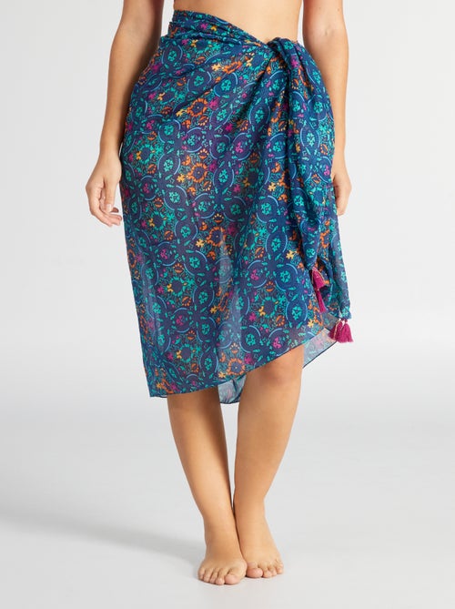 Paréo estampado com pompons - Kiabi