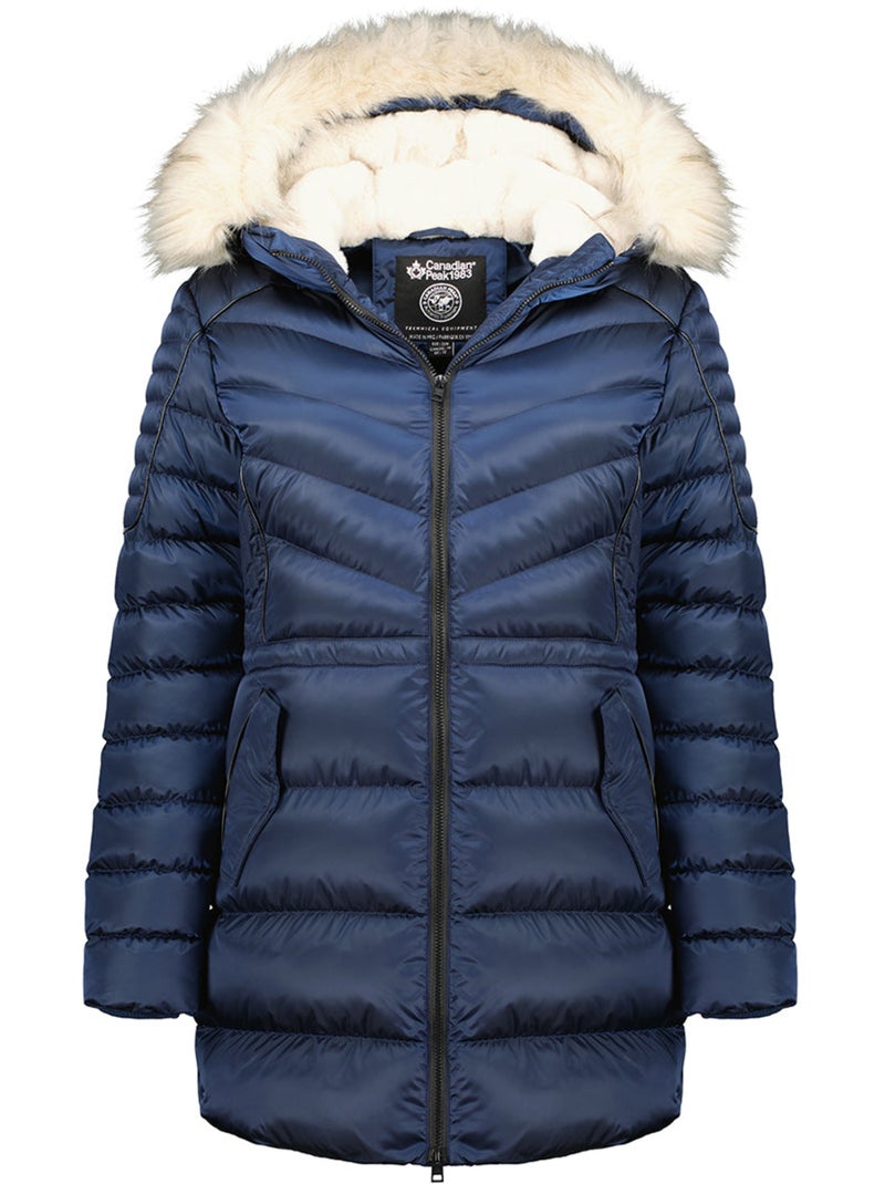 Parka ajustada com capuz e pelo sintético destineak – canadian peak Azul-marinho - Kiabi